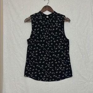 White House Black Market Black Sleeveless Blouse with Mandarin Collar